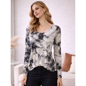 PANIZ Black & Cream Tie-Dye Long Sleeve Top – Size S